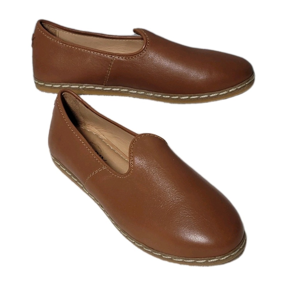 NNB Charix Size 5 Brown Classic Artisan Cognac Leather Slip On Flats Shoes
